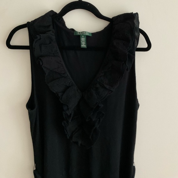 Lauren Ralph LRL Eyelet Lace Ruffle Black Midi Dress Preppy Coffee Brunch Date - Picture 15 of 16